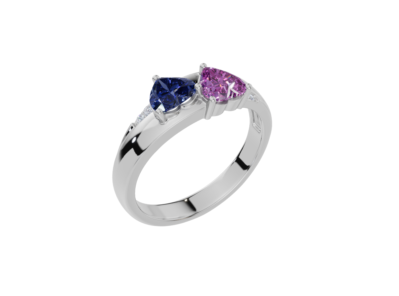 Personalised 2 Heart Birthstones Cubic Zirconia Ring