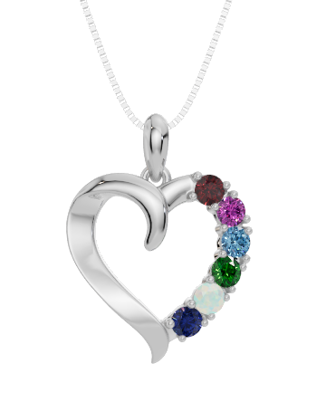 Personalised 6 Birthstone Heart Pendant