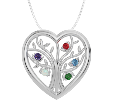 Personalised 5 Birthstones Heart Tree Pendant