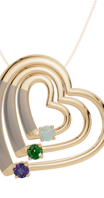 Personalised 3 Birthstones Multi Layered Heart Pendant