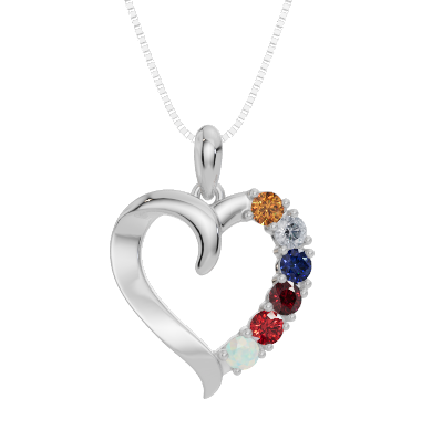 Personalised 6 Birthstone Heart Pendant