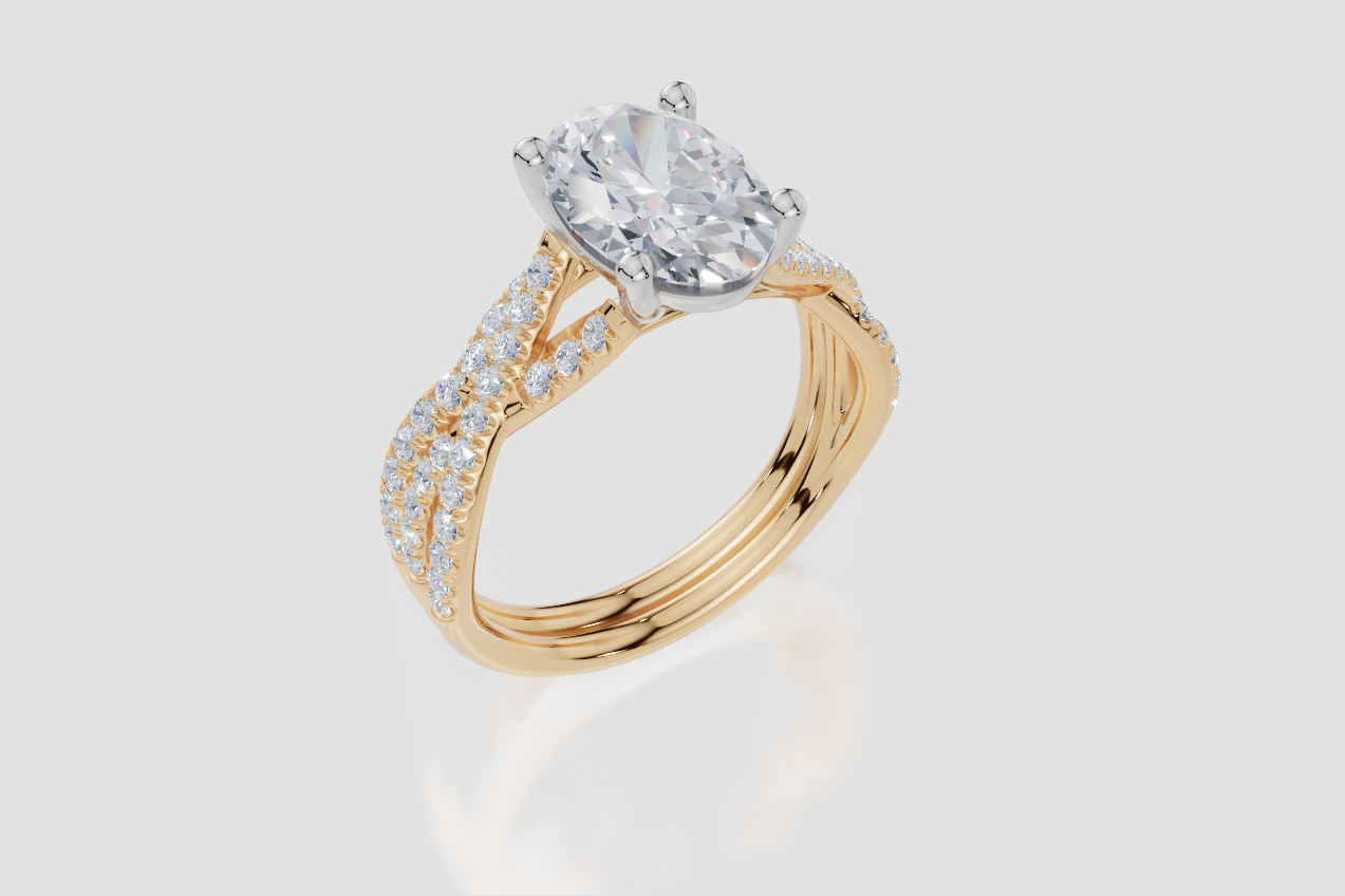 18ct Yellow Gold Oval Cut 2.30 Carat tw of Lab-Grown Diamonds Ring and 18ct Yellow Gold 0.28 Carat tw of Lab-Grown  Diamonds Band