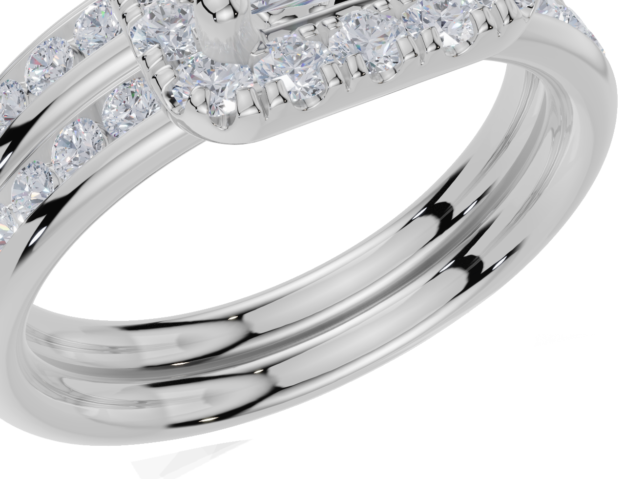 18ct White Gold Princess Cut 1.23 Carat tw of Lab-Grown Diamonds Ring and 18ct White Gold 0.35 Carat tw of Lab-Grown  Diamonds Band