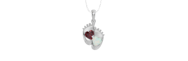 Personalised 2 Birthstones Baby Feet Pendant
