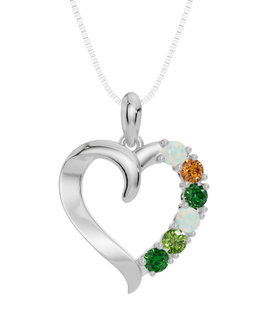 Personalised 6 Birthstone Heart Pendant