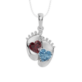 Personalised 2 Birthstones Baby Feet Pendant