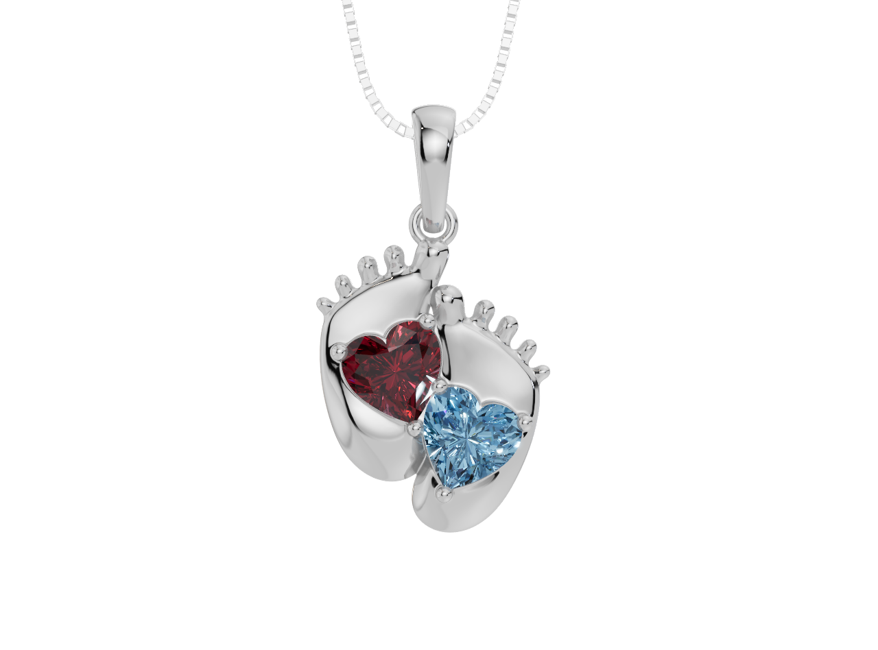 Personalised 2 Birthstones Baby Feet Pendant