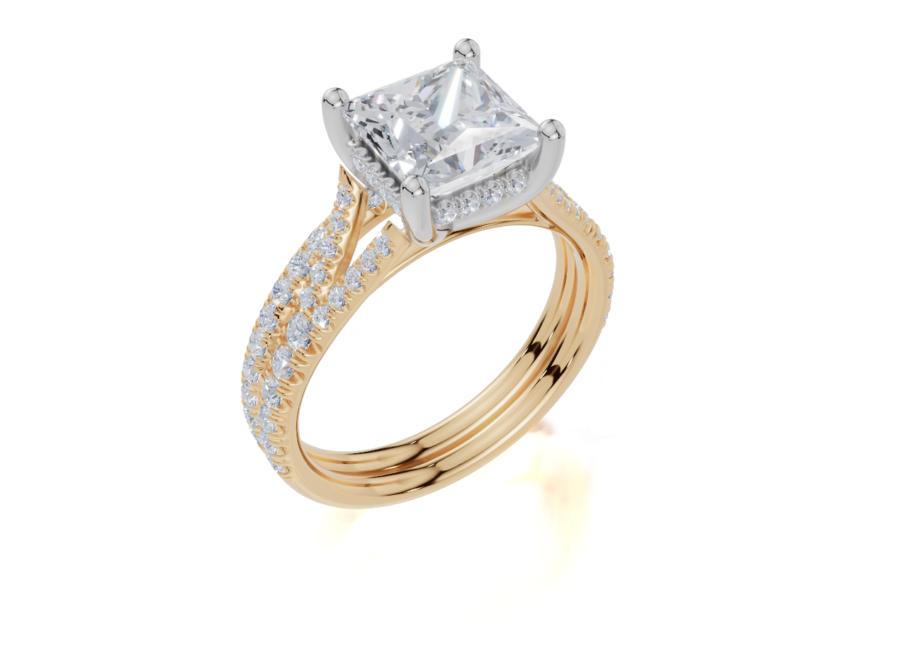 9ct Yellow Gold Princess Cut 2.41 Carat tw of Lab-Grown Diamonds Ring and 9ct Yellow Gold 0.30 Carat tw of Lab-Grown  Diamonds Band