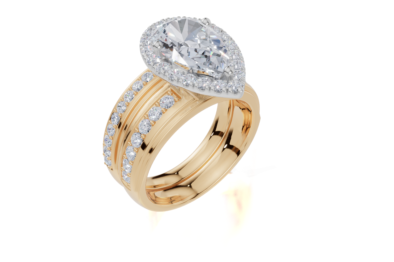18ct Yellow Gold Pear Cut 2.66 Carat tw of  Diamonds Ring and 18ct Yellow Gold 0.32 Carat tw of   Diamonds Band