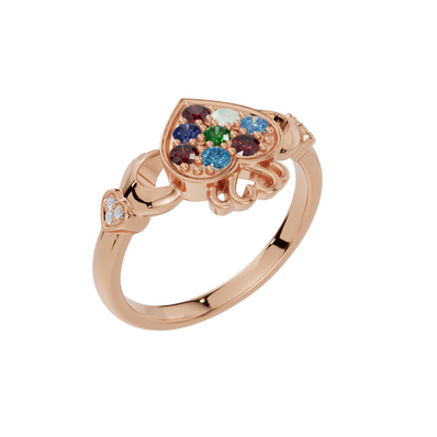 Personalised Heart with 8 Birthstones Set Ring