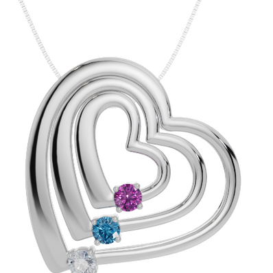 Personalised 3 Birthstones Multi Layered Heart Pendant