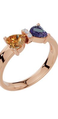 Personalised 2 Heart Birthstones Cubic Zirconia Ring