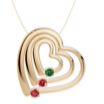 Personalised 3 Birthstones Multi Layered Heart Pendant