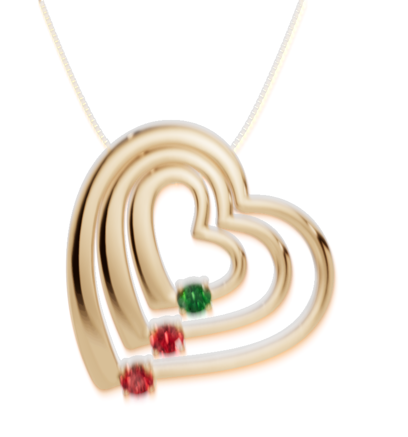 Personalised 3 Birthstones Multi Layered Heart Pendant