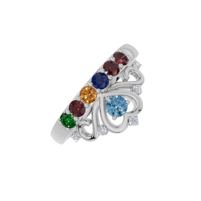Personalised Crown Birthstone Diamond Set Ring