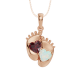 Personalised 2 Birthstones Baby Feet Pendant