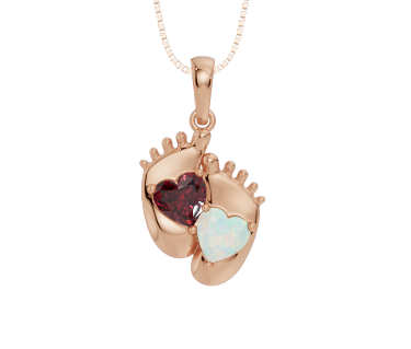 Personalised 2 Birthstones Baby Feet Pendant