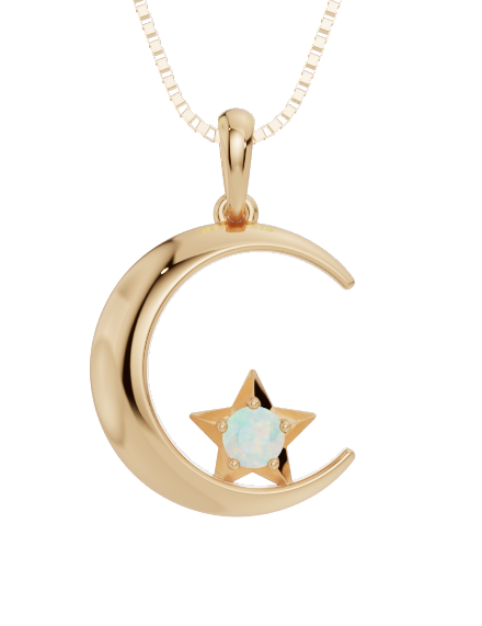 Personalised Birthstone Moon & Star Pendant