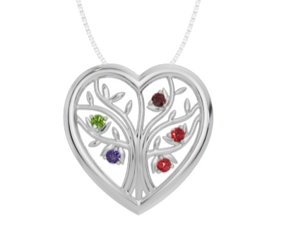Personalised 5 Birthstones Heart Tree Pendant