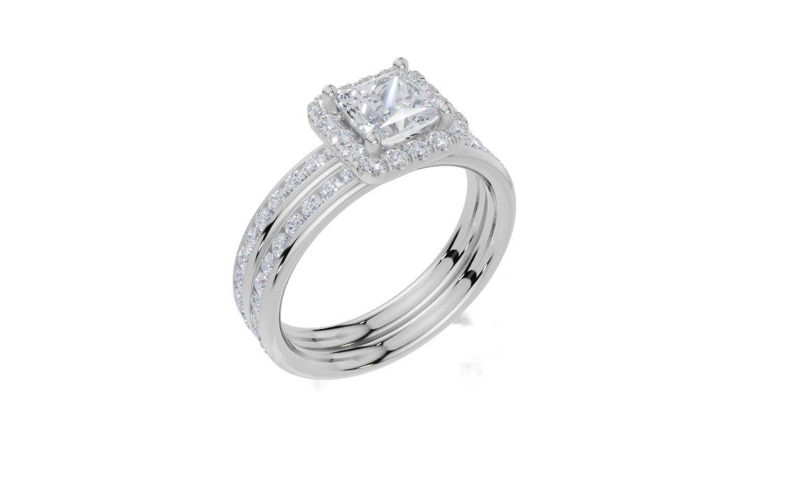 18ct White Gold Princess Cut 1.23 Carat tw of Lab-Grown Diamonds Ring and 18ct White Gold 0.35 Carat tw of Lab-Grown  Diamonds Band