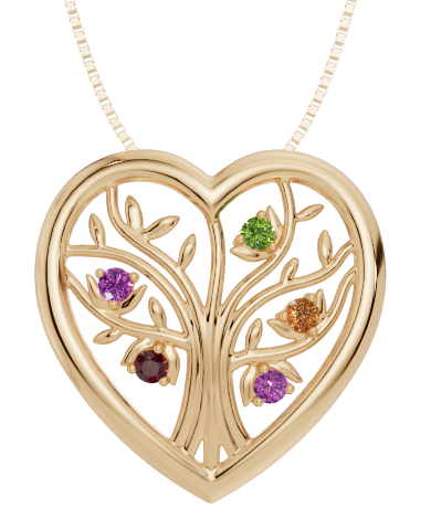 Personalised 5 Birthstones Heart Tree Pendant