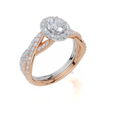 9ct Rose Gold Oval Cut 0.98 Carat tw of Lab-Grown Diamonds Ring and 9ct White Gold 0.28 Carat tw of Lab-Grown  Diamonds Band