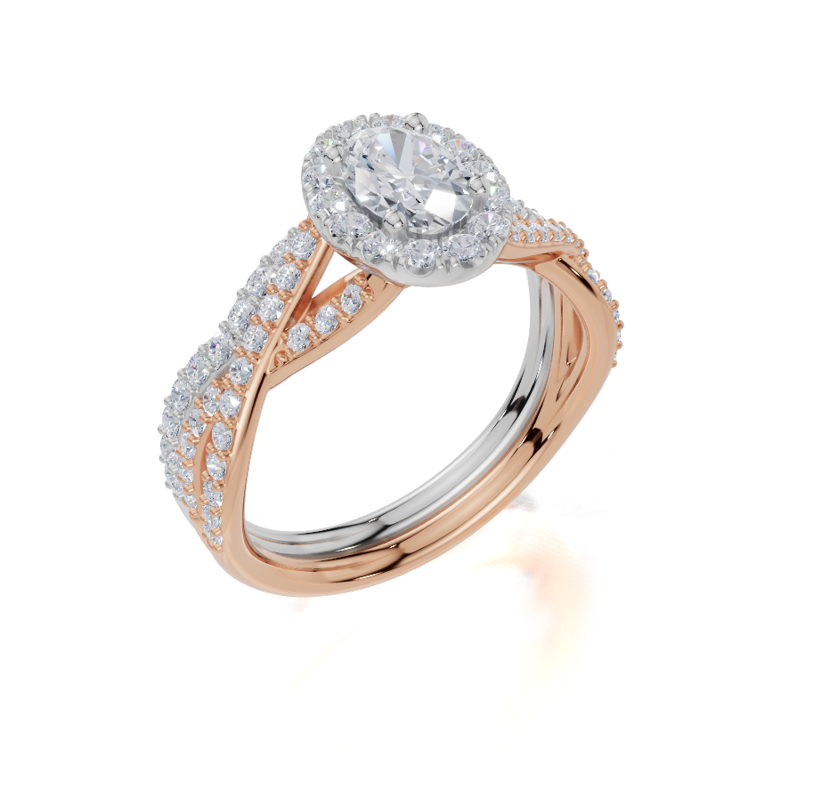 9ct Rose Gold Oval Cut 0.98 Carat tw of Lab-Grown Diamonds Ring and 9ct White Gold 0.28 Carat tw of Lab-Grown  Diamonds Band