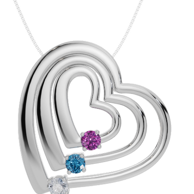 Personalised 3 Birthstones Multi Layered Heart Pendant