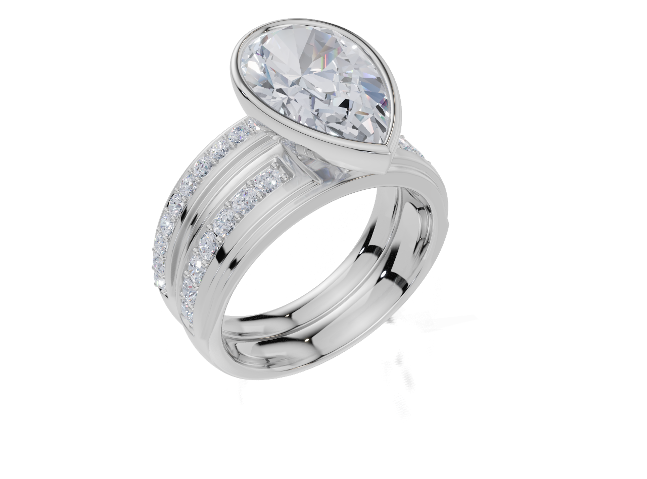 18ct White Gold Pear Cut 3.36 Carat tw of  Diamonds Ring and 18ct White Gold 0.32 Carat tw of   Diamonds Band