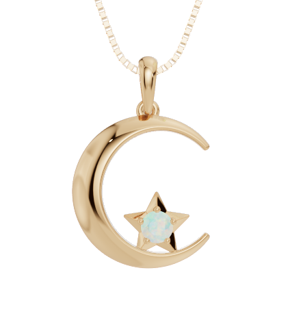 Personalised Birthstone Moon & Star Pendant