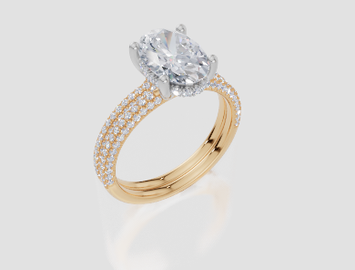 9ct Yellow Gold Oval Cut 2.41 Carat tw of Lab-Grown Diamonds Ring and 9ct Yellow Gold 0.38 Carat tw of Lab-Grown  Diamonds Band