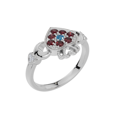 Personalised Heart with 8 Birthstones Set Ring