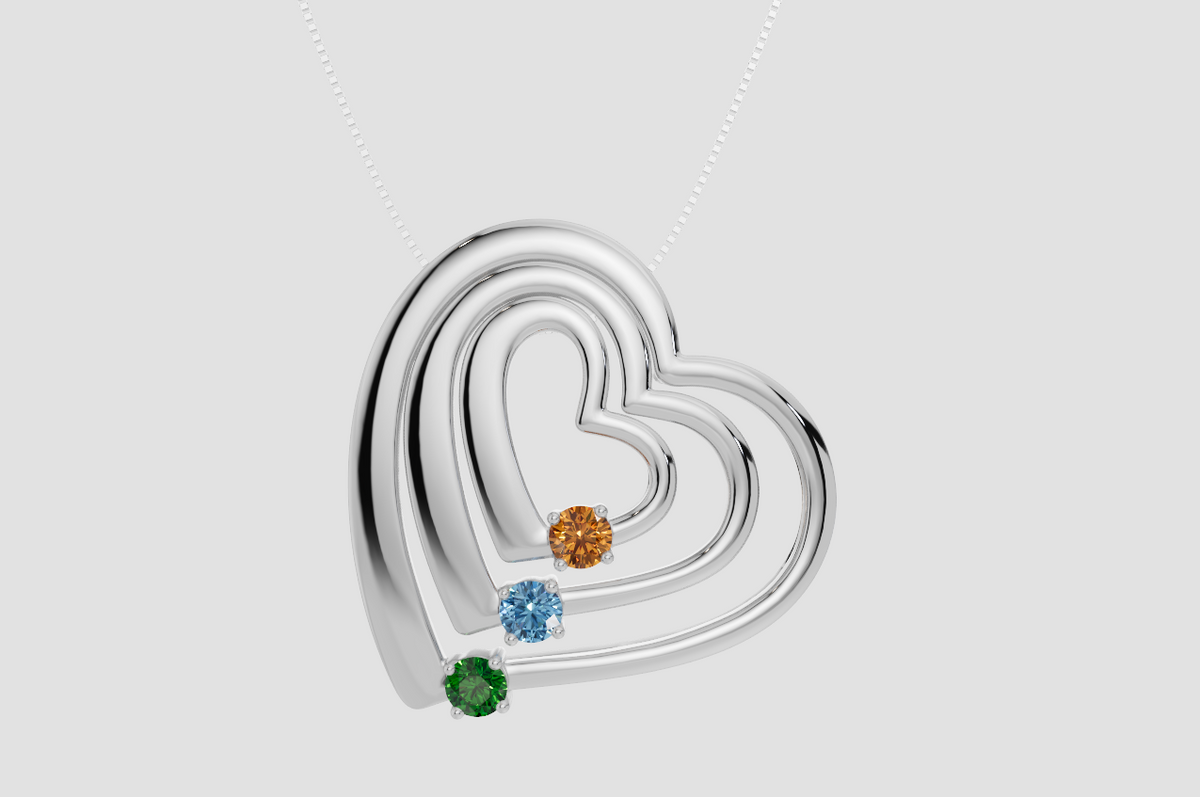 Personalised 3 Birthstones Multi Layered Heart Pendant