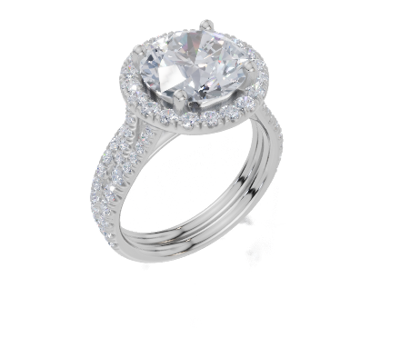18ct White Gold Round Cut 3.66 Carat tw of  Diamonds Ring and 18ct White Gold 0.31 Carat tw of   Diamonds Band