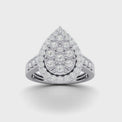 Sterling Silver Round Brilliant Cut 1/2 CARAT tw of Diamonds Pear Ring