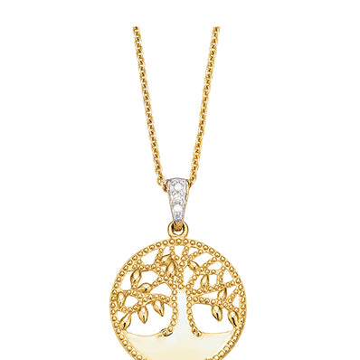 9ct Yellow Gold & Diamond Set Tree of Life Pendant