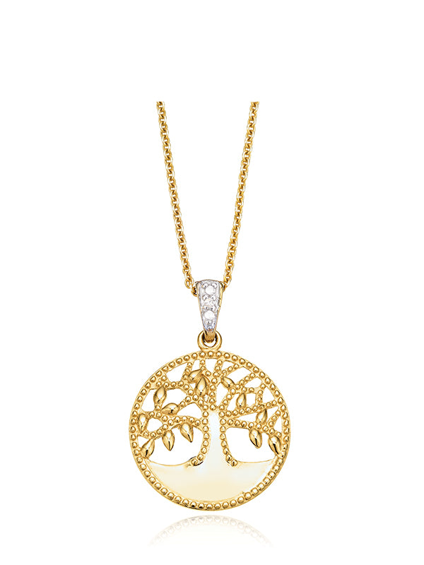 9ct Yellow Gold & Diamond Set Tree of Life Pendant