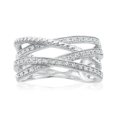 Sterling Silver Cubic Zirconia Cross Over Ring