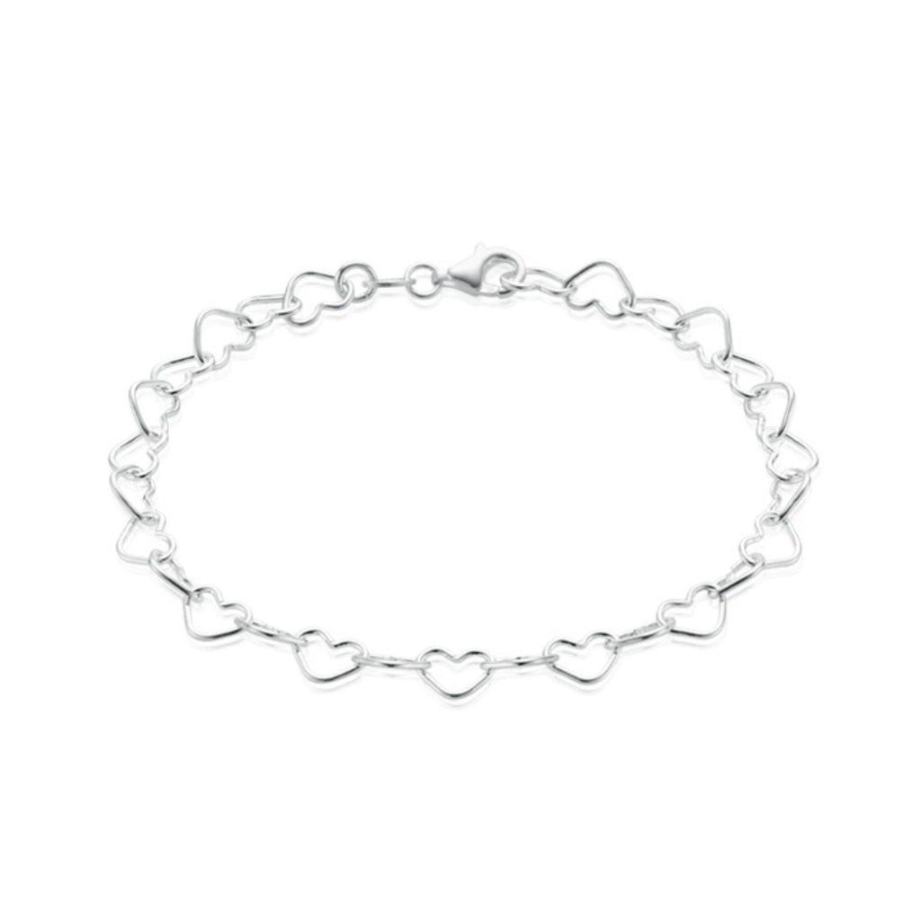 Sterling Silver 19cm Linked Hearts Bracelet