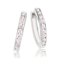 Sterling Silver 15x2mm Pink & White Cubic Zirconia  Huggie Earrings