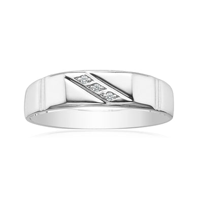 Sterling Silver Cubic Zirconia Three Stone Mens Ring