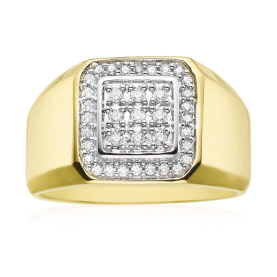9ct Yellow Gold Round Brilliant Cut with 1/3 CARAT tw of Diamonds Square Mens Ring