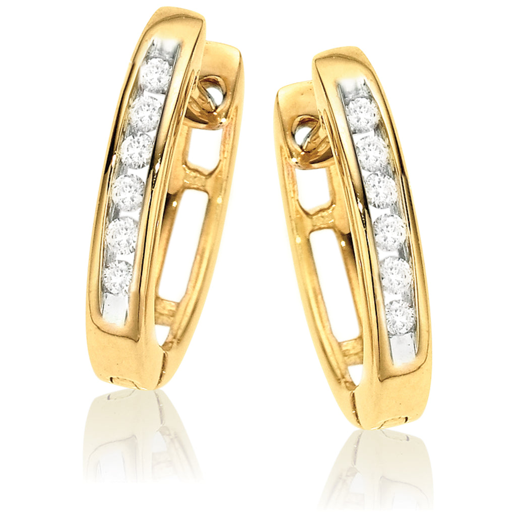 9ct Yellow Gold Round Brilliant Cut with 0.10 CARAT tw of Diamonds Huggie Earrings