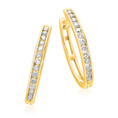 9ct Yellow Gold 1/2 Carat tw of Diamonds  Huggie Earrings