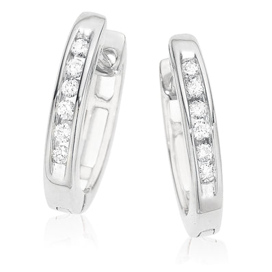 9ct White Gold Round Brilliant Cut with 0.10 CARAT tw of Diamonds Huggie Earrings