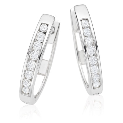 9ct White Gold Round Brilliant Cut with 1/4 CARAT tw of Diamonds Huggie Earrings