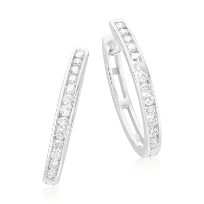9ct White Gold Round Brilliant Cut with 1/2 CARAT tw of Diamonds Huggie Earrings