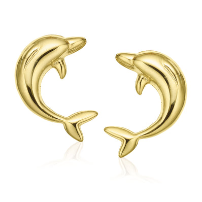 9ct Yellow Gold Dolphin  Stud Earrings