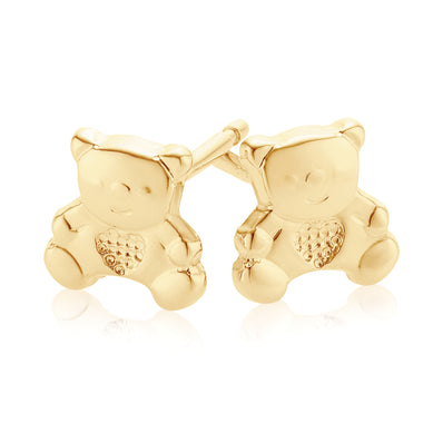 9ct Yellow Gold Teddy Bear Kids Stud Earrings