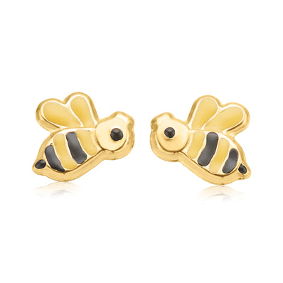9ct Yellow Gold Enamel Bumble Bee  Stud Earrings